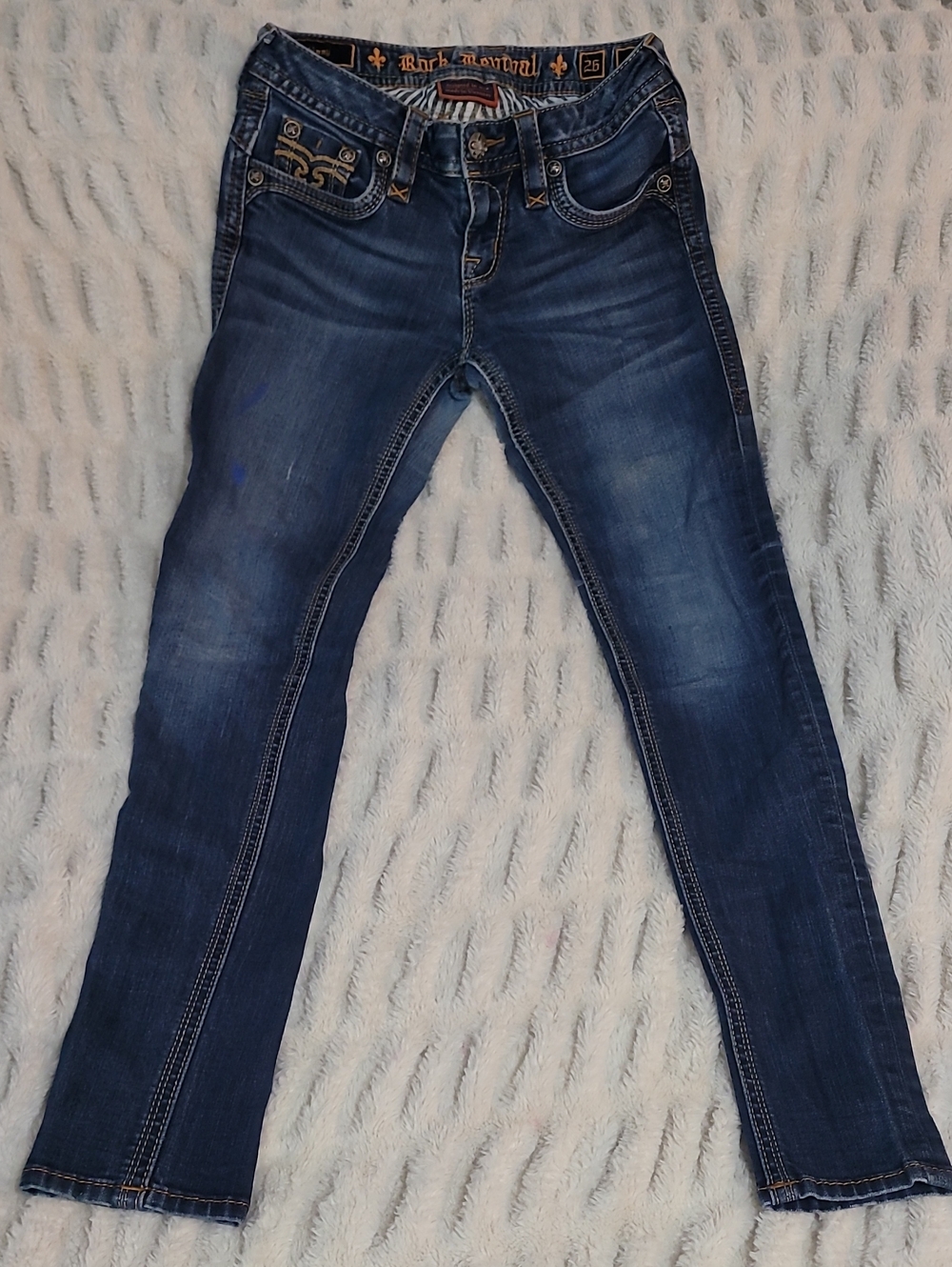 Rock Revival Women's Navy Blue Skinny Jeans with Contrast Stitching